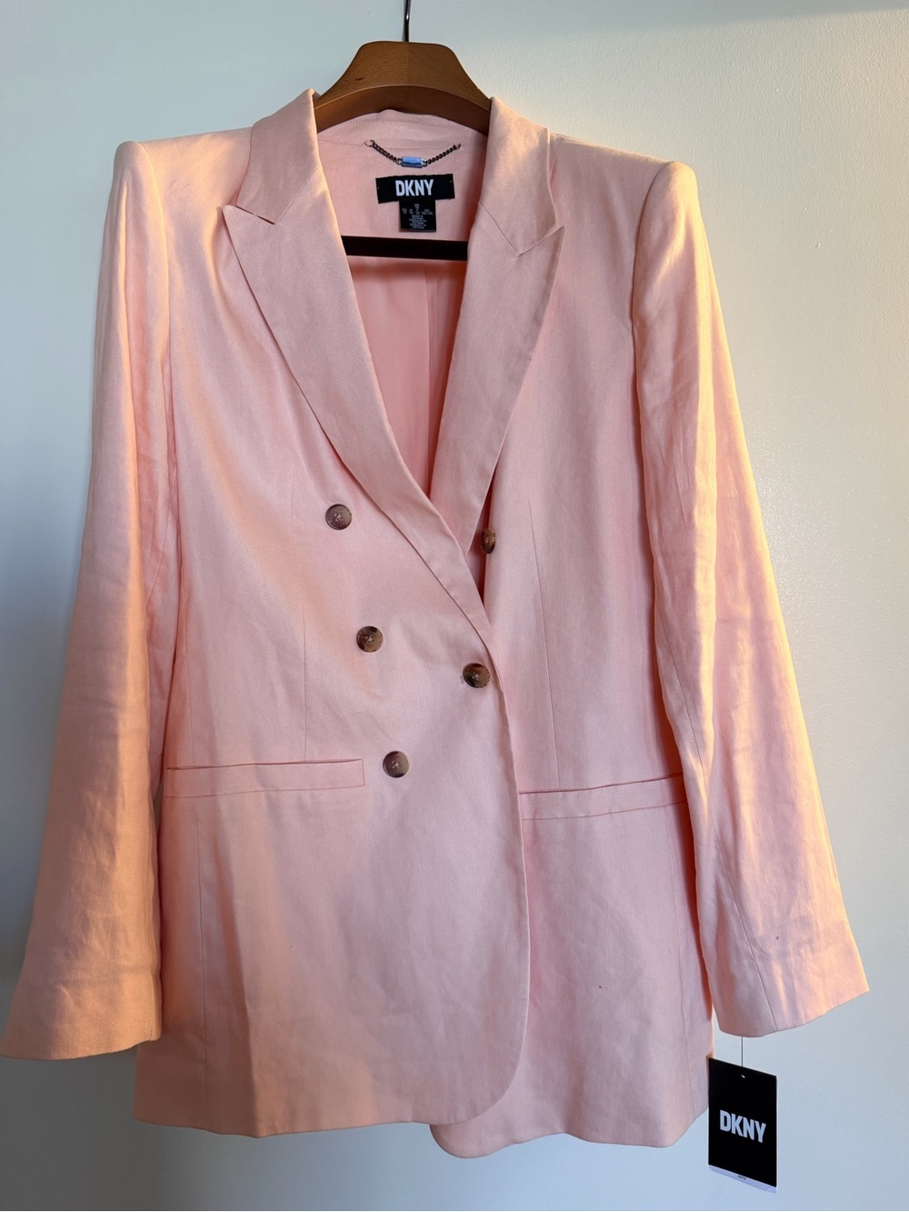 DKNY Double-Breasted Light Pink Linen Blazer NWT